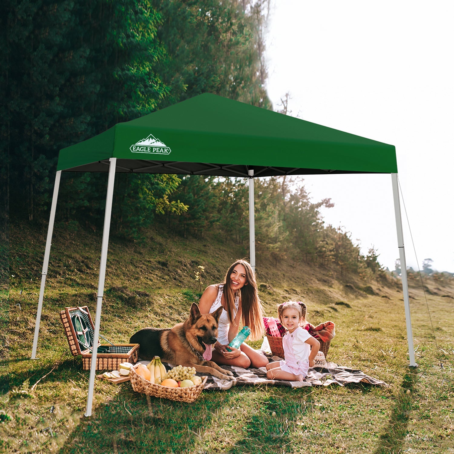 EAGLE PEAK 10' x 10' Slant Leg Pop-up Canopy Tent Easy One Person Setup Instant Outdoor Canopy Folding Shelter with 64 Square Feet of Shade (Green)