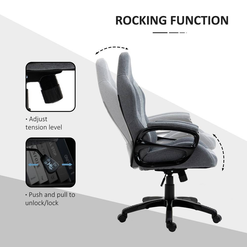 Vinsetto Grey, Ergonomic Home Office Chair High Back Task Computer Desk Chair with Padded Armrests, Linen Fabric, Swivel Wheels 921-239