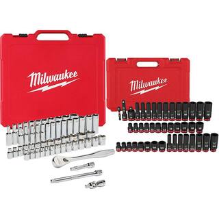 MW 38 in. Drive SAEMetric Ratchet and Socket Mechanics Tool Set with 38 in. SAEMetric Impact Socket Set (99-Piece) 48-22-9008-49-66-7009