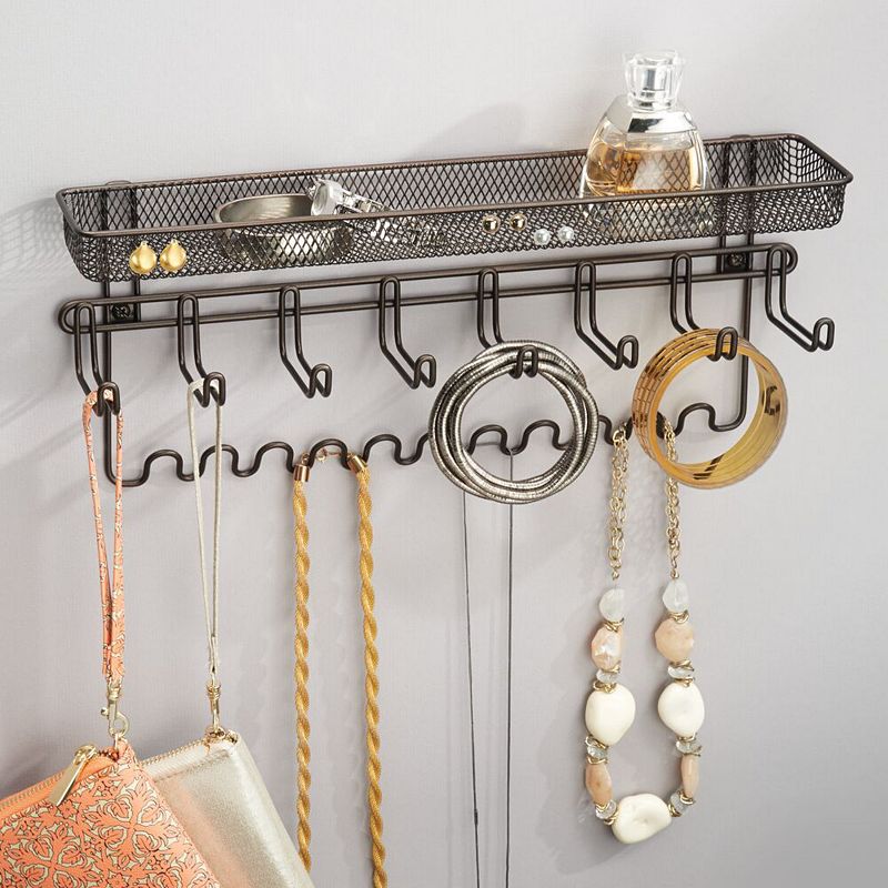 mDesign Wall Mount Jewelry Accessory Holder， 19 Hooks and Basket