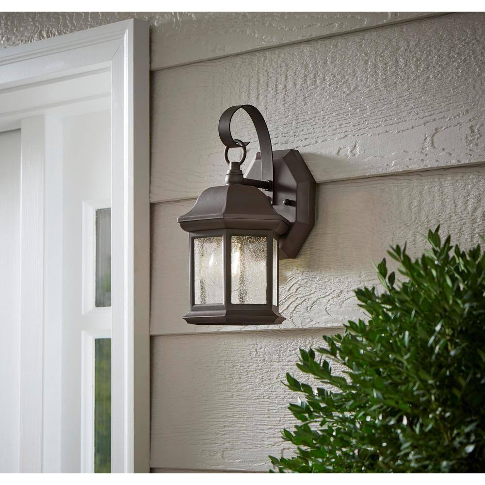 Hampton Bay 1-Light Bronze Outdoor Wall Light Fixture with Seeded Glass (2-Pack) TR T0784