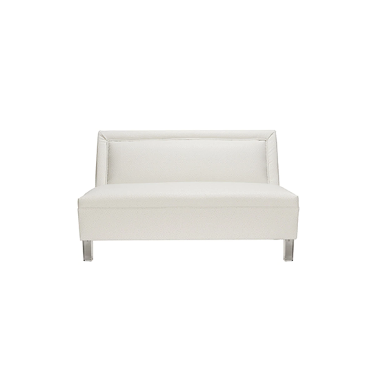 Armless Settee with Acrylic Legs in White Ostrich