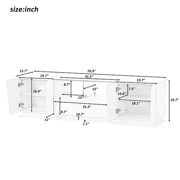 Tempered Glass TV Stand with Sorage and LED Color Changing Lights