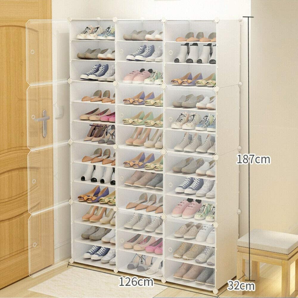 Aohuada Portable Shoe Storage Organzier Tower， Dust-proof Shoe Rack Shelf Plastic Shoe Storage Cabinet with Doors， Foldable Shoe Storage Rack for Sneaker Collection Heels， Boots， Slippers