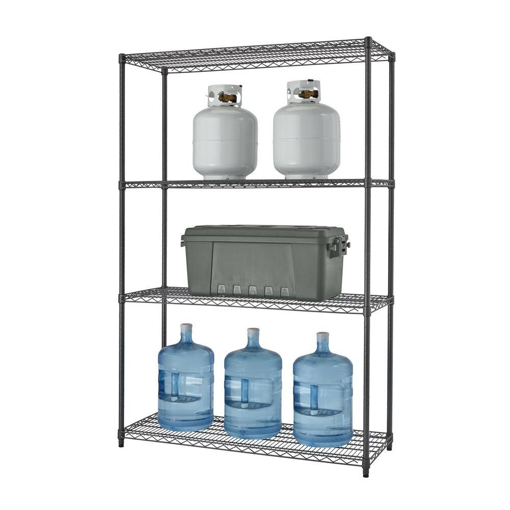 TRINITY PRO Black 4-Tier Steel Wire Garage Storage Shelving Unit (48 in. W x 72 in. H x 18 in. D) TBFPBA-0923