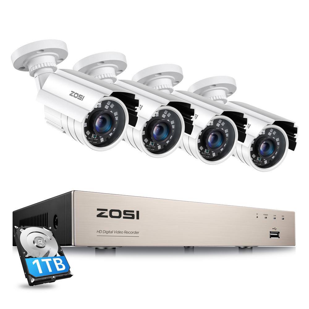 ZOSI 8 Channel 1080p Full HD 1TB Hard Drive Security Camera System with 4 Wired Bullet Cameras 8MN-211B4-10-US