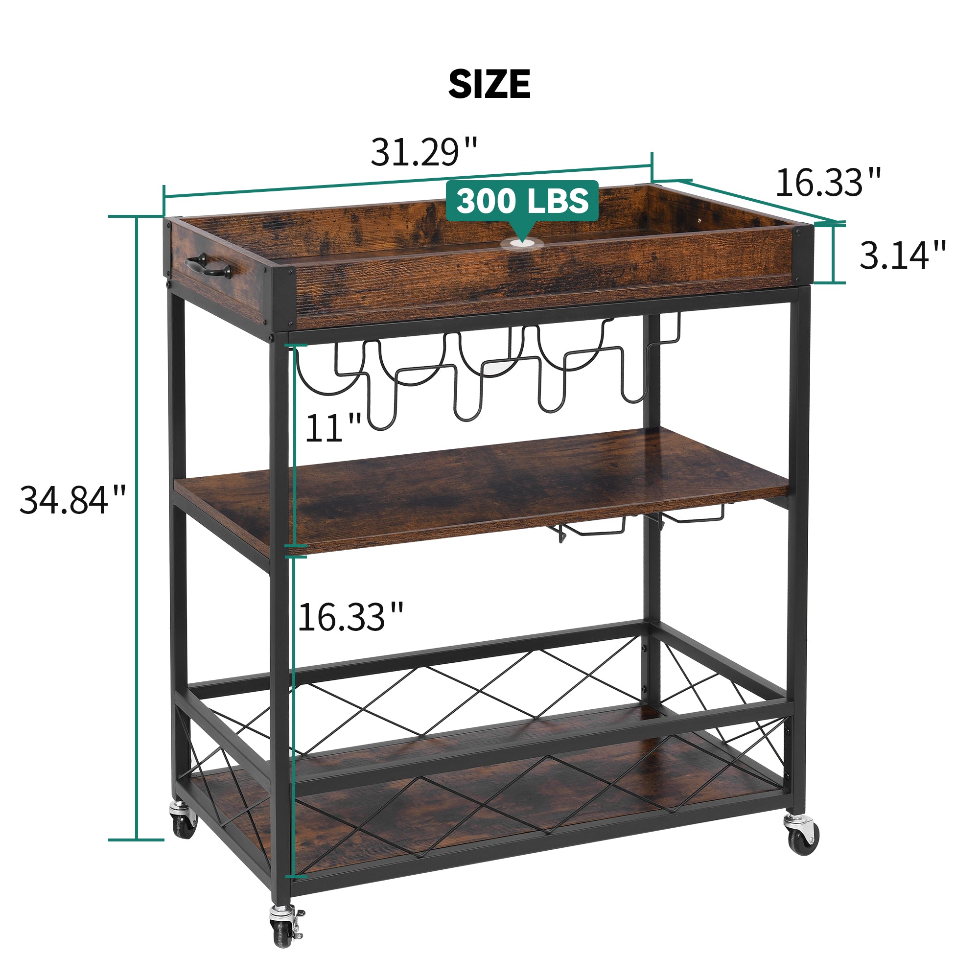 YITAHOME 3-Tier Kitchen Storage Cart Kitchen Rolling Island Cart Bakers Rack Stand Cart with Lockable Caster for Living Room， Brown