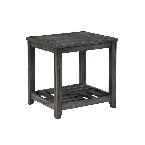 Transitional Style Wooden End Table with Open Slatted Shelf， Gray