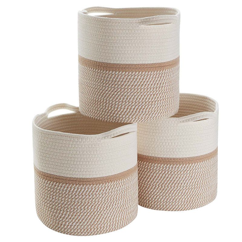 3 Pack Woven Cotton Rope Shelf Storage Basket with Handles