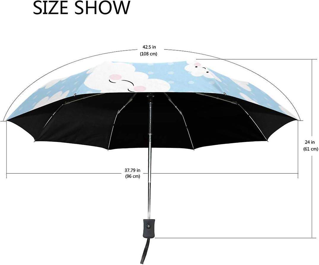 Travel Umbrella Automatic Windproof Foldable Umbrella Cute Cartoon Face Cloud