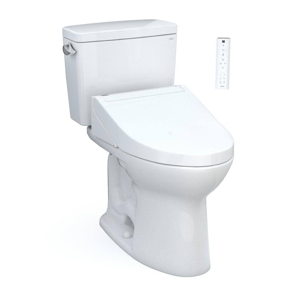 TOTO Drake 2-piece 1.6 GPF Single Flush Elongated ADA Comfort Height Toilet in. Cotton White C5 Washlet Seat Included MW7763084CSFG#01