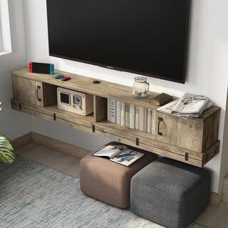 Furniture of America Fuss 63 in. Weathered Oak TV Stand Fits TV's up to 72 in. with Storage HFW-2283C42