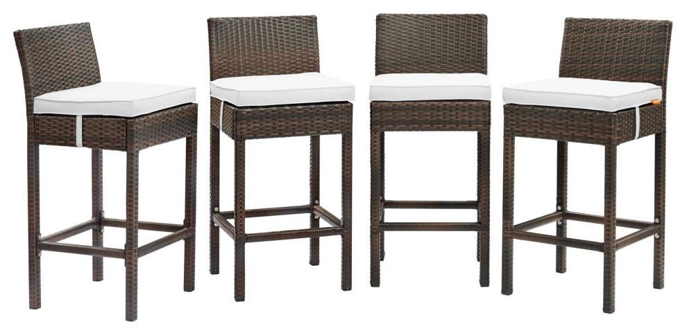 Conduit Bar Stool Outdoor Patio Wicker Rattan Set of 4   Tropical   Outdoor Bar Stools And Counter Stools   by Uber Bazaar  Houzz