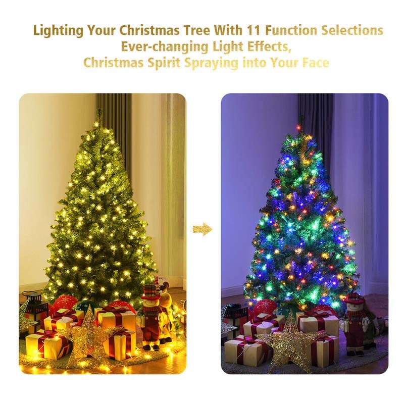 Premium Hinged Prelit Artificial Christmas Tree with Multi-Color LED Lights, 11 Lighting Modes, Metal Stand