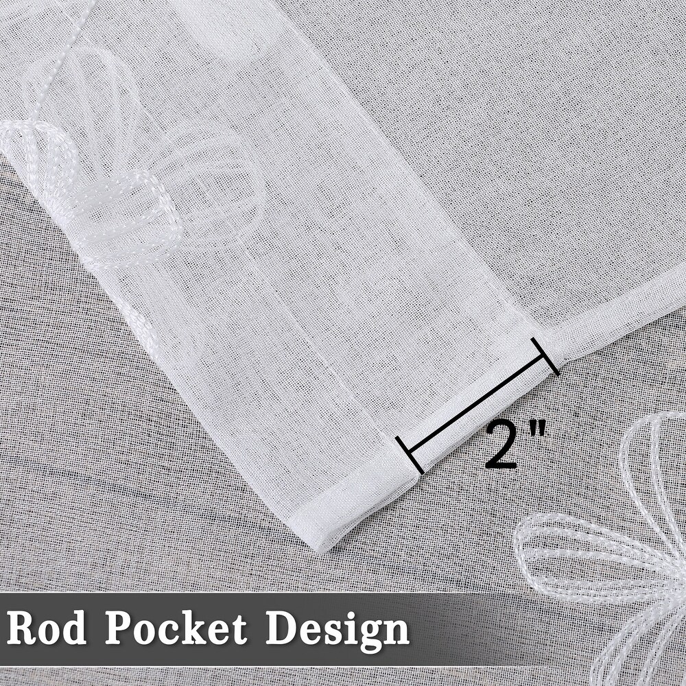 Sheer Kitchen Tier Curtains  Floral Embroidered Semi Sheer Short Curtain