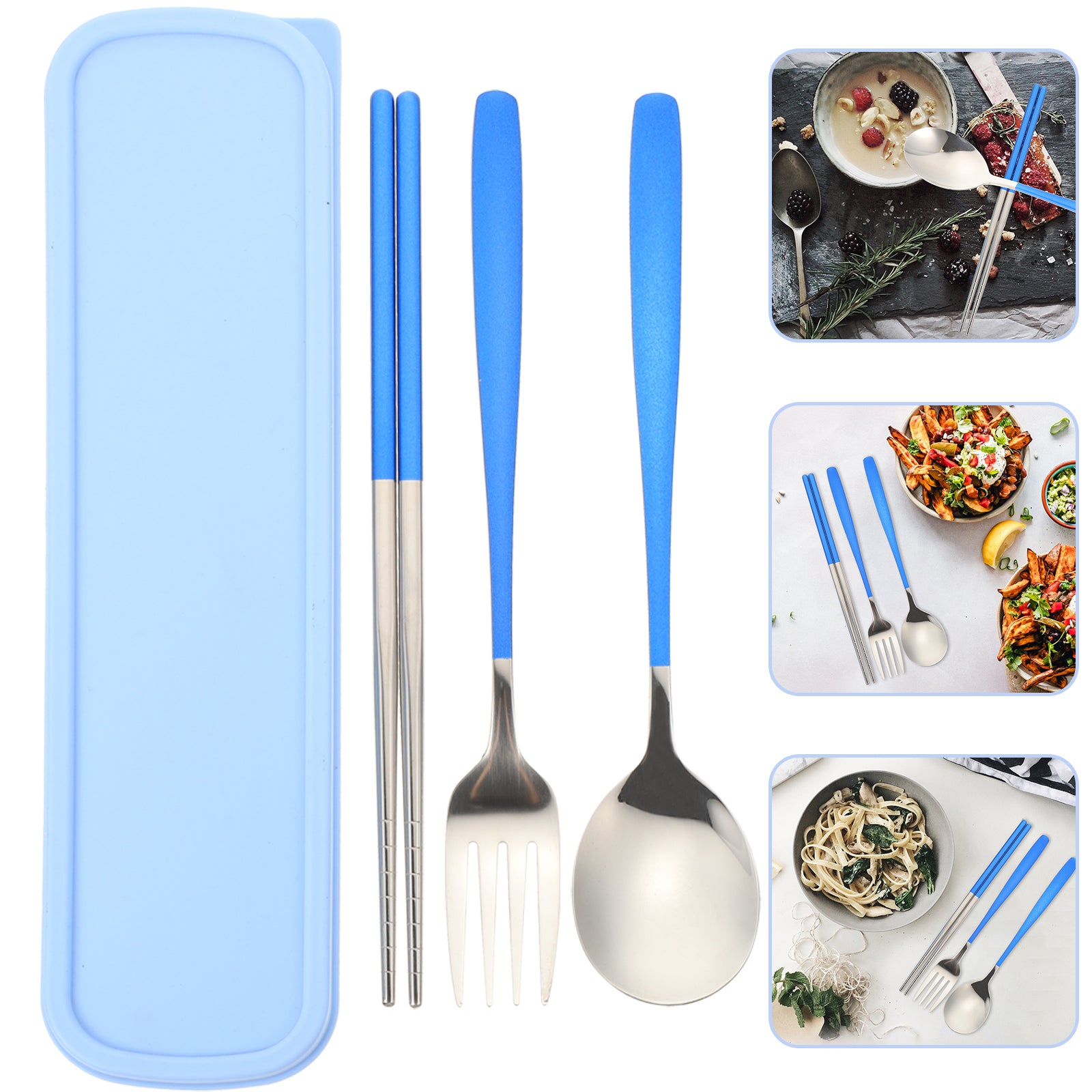 1 Set of Travel Camping Tableware Dishware Set Portable Kitchen Set Stainless Steel Cutlery