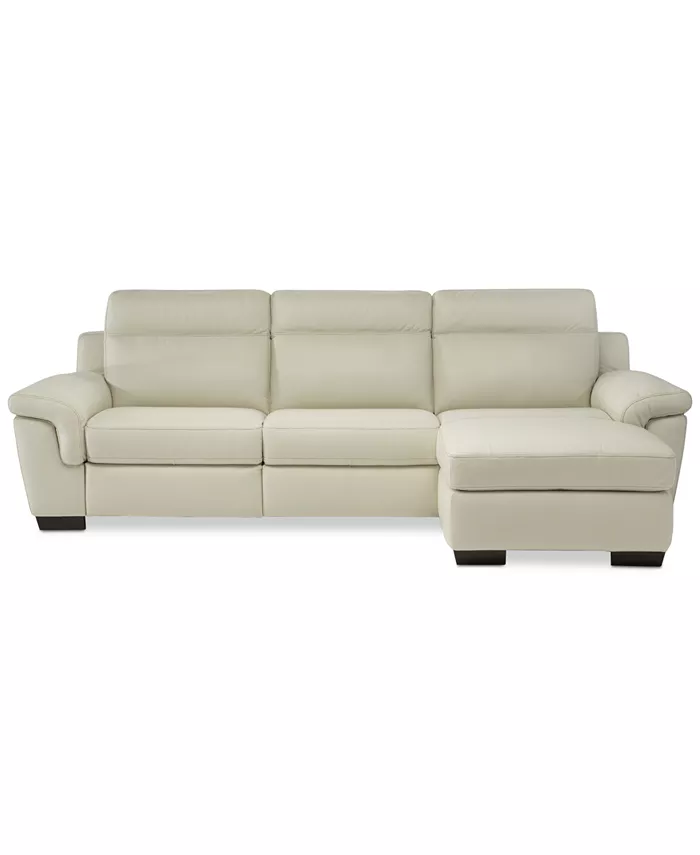 Furniture Julius II 3-Pc. Leather Sectional Sofa With 1 Power Recliner Power Headrests Chaise And USB Power Outlet