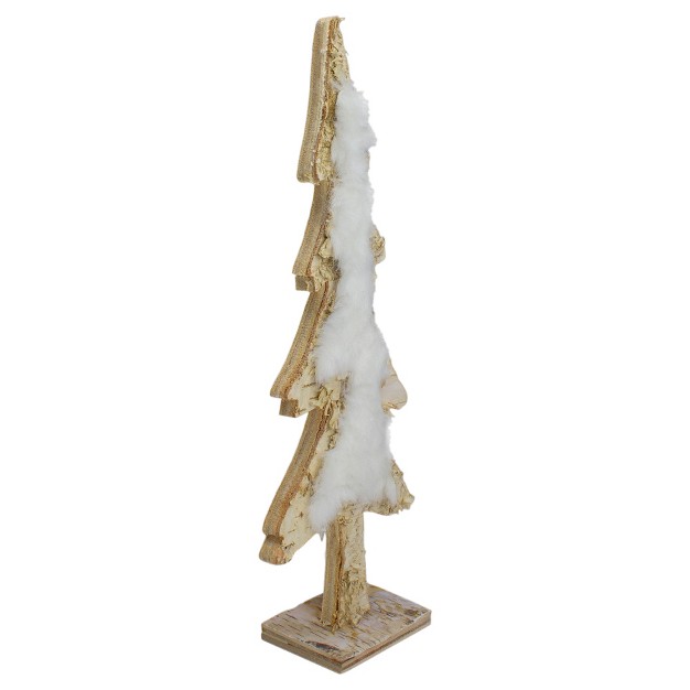 Brown And White Wooden Tree With Faux Fur Christmas Decoration