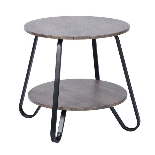 18 in.W Brown 2 Tiers Small Round Marble End Table