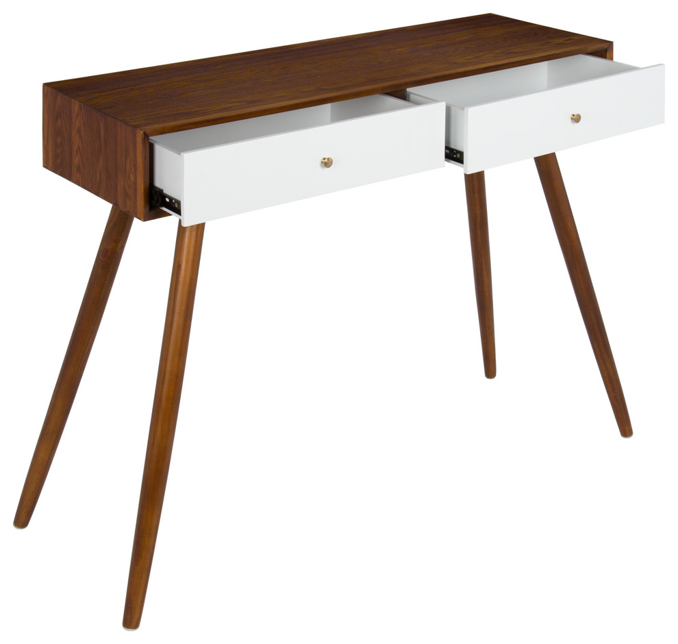 Finco Console Table  Walnut Brown/White 36x12x30   Midcentury   Console Tables   by Uniek Inc.  Houzz