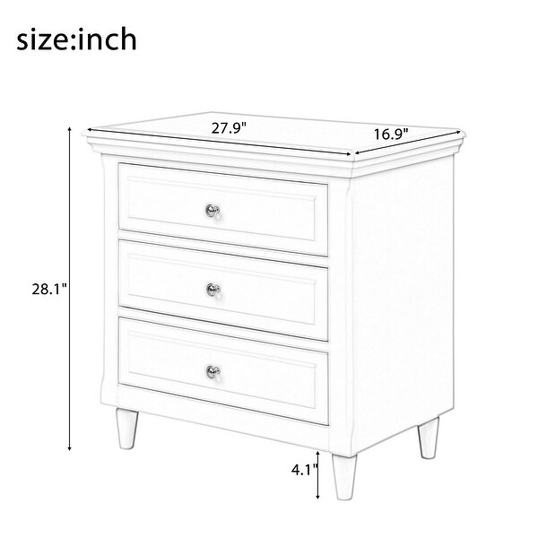 3-Drawer White Nightstand with Storage Wood Cabinet - - 34395861