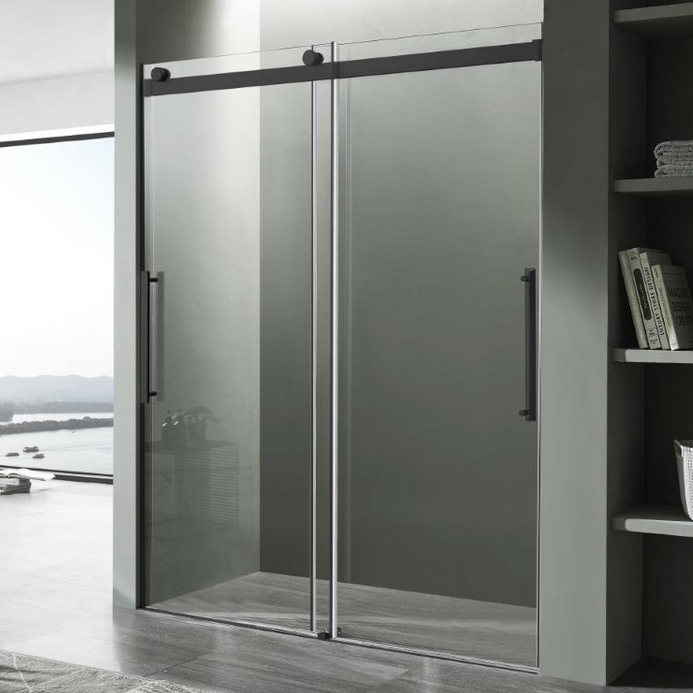 ANZZI Stellar 60 in. W x 76 in. H Sliding Frameless Shower Door in Matte Black with Clear Glass SD-FRLS05902MB