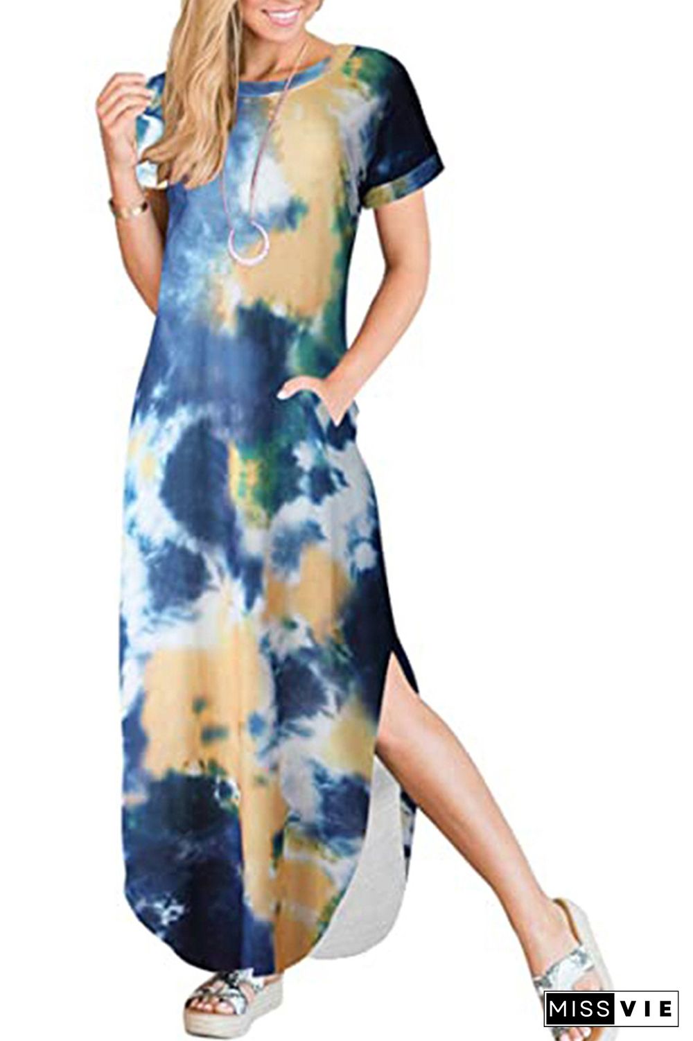 Tie Dye Printed Split Pocket Maxi Dress