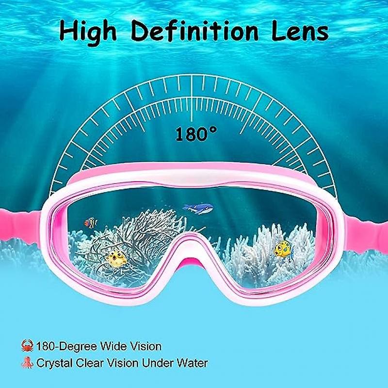 Kids Swim Goggles For Age 3-15， 2 Pack Kids Goggles For Swimming With Nose Cover， No Leaking， Anti-fog， Waterproof，purple+pink