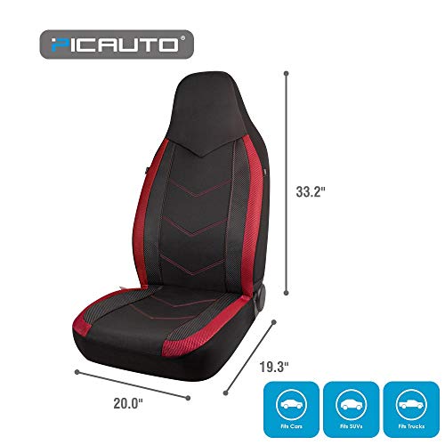 PIC AUTO 2PCS Red High Back Car Seat Covers - Sports Carbon Fiber Mesh Design， Universal Fit