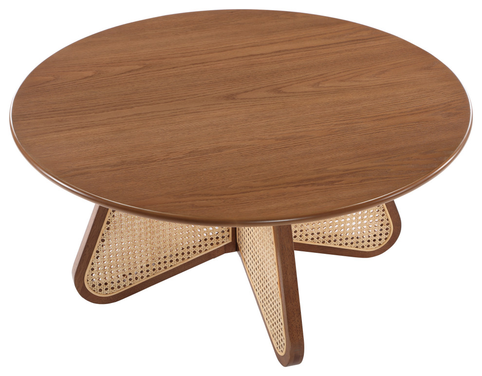 Linh Mid century Walnut/Rattan Round Coffee Table   Midcentury   Coffee Tables   by Best Master Furniture  Houzz