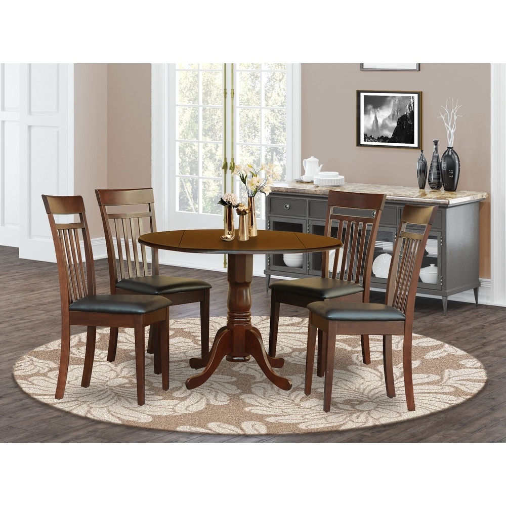 East West Furniture 5 Piece Dining Room Furniture Set  a Round Kitchen Table and 4 Dining Chairs  Mahogany (Seat Options)