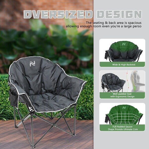 DoCred Oversized Camping Chair，Fully Padded Folding Moon Chair