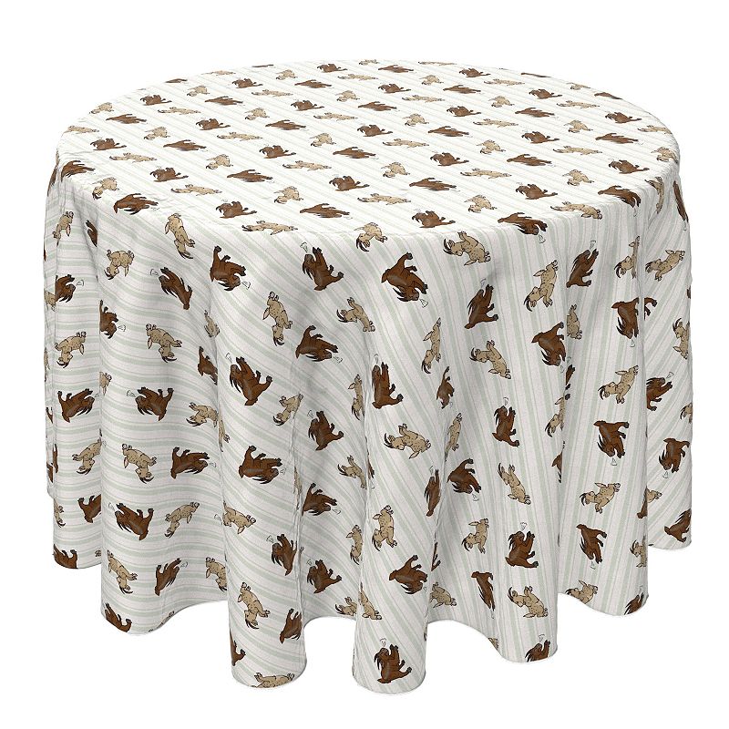 Round Tablecloth， 100% Cotton， 60 Round， Jumping Goats