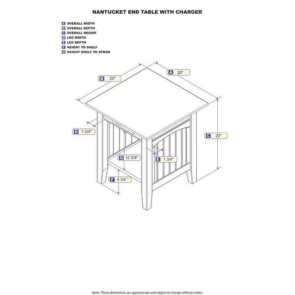 Nantucket Solid Wood End Table with Charging Station