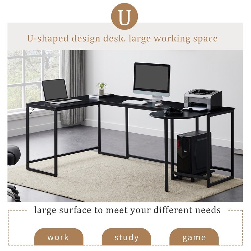 Industrial Style U Shaped Computer Desk  Writing Table Workstation