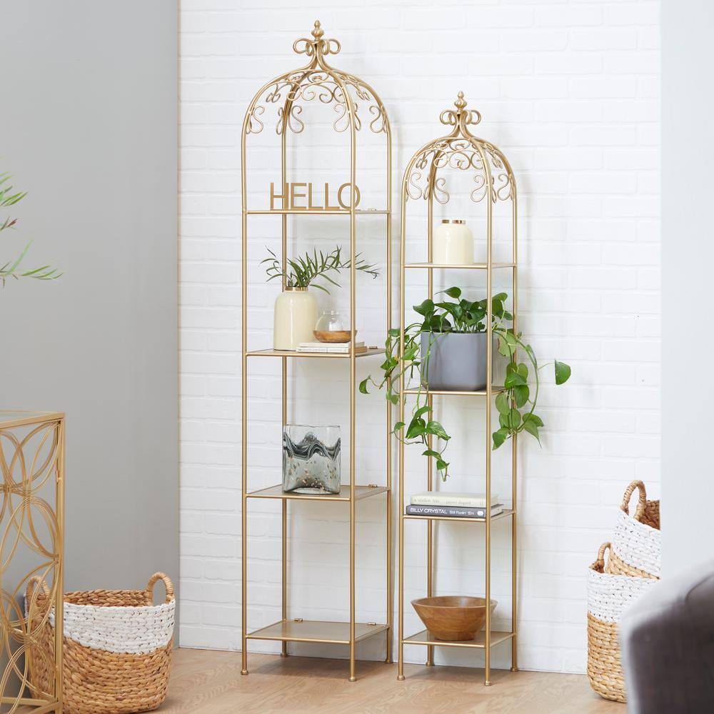 Litton Lane 74 in. Gold Contemporary Metal 4 Shelf Shelving Unit (Set of 2) 46038