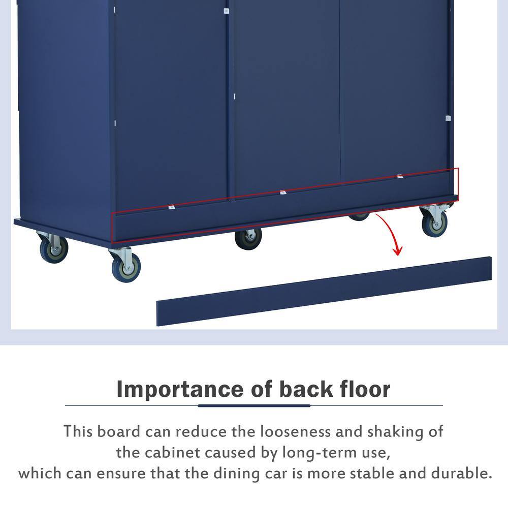 Aoibox Dark Blue Solid Wood Top 52.7 in. W Rolling Mobile Kitchen Island with Drop Leaf Locking Wheels and Storage Cabinet SNSA11IN015