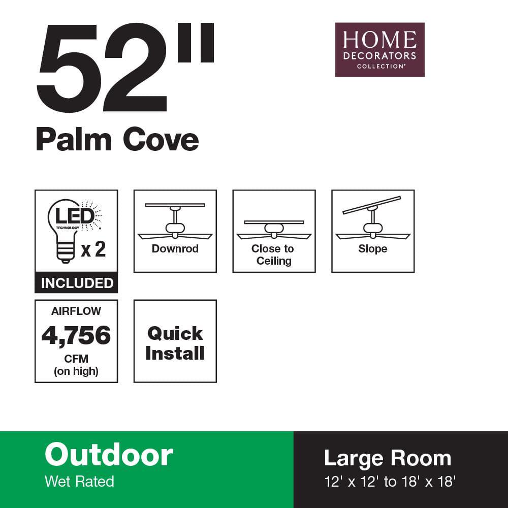 Home Decorators Collection Palm Cove 52 in IndoorOutdoor LED Natural Iron Ceiling Fan with Light Kit Downrod and Reversible Motor