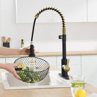 Boyel Living Single Handle Touchless Pull Down Sprayer Kitchen Faucet with Deckplate Included in Black  Brushed Gold BL-IS1306-33BG