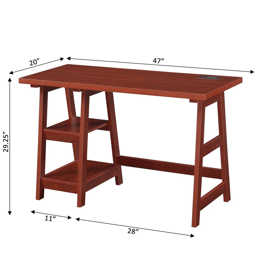 Convenience Concepts Designs2Go Trestle Desk with Charging Station and Shelves