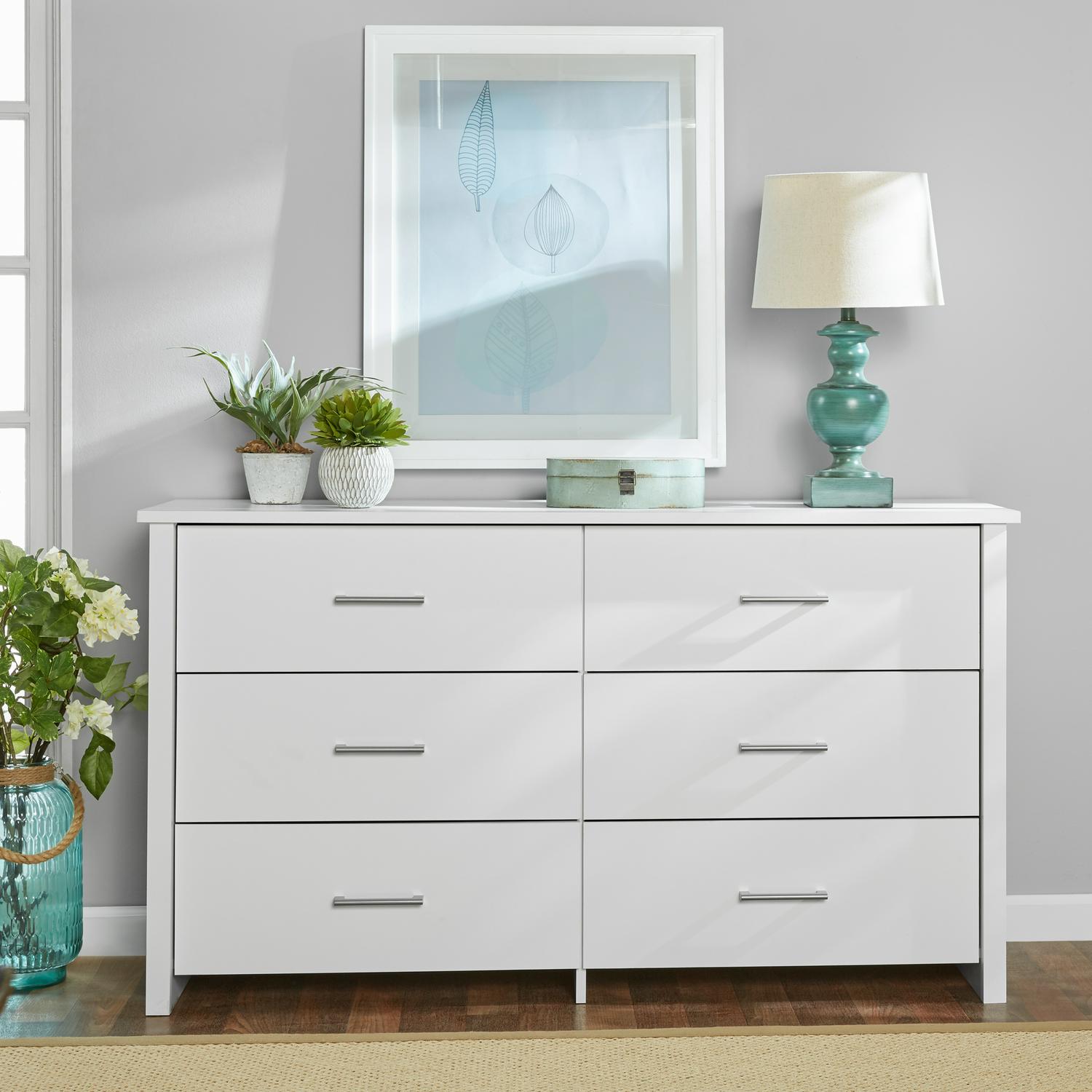 Mainstays Hillside 6-Drawer Dresser， Soft White Finish