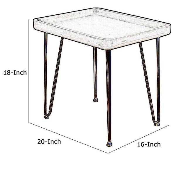 Rectangular Wooden Side Table with Hairpin Legs， Gray and Gold