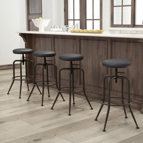 Homylin Faux Leather Adjustable Height Bar Stool(Set of 2)