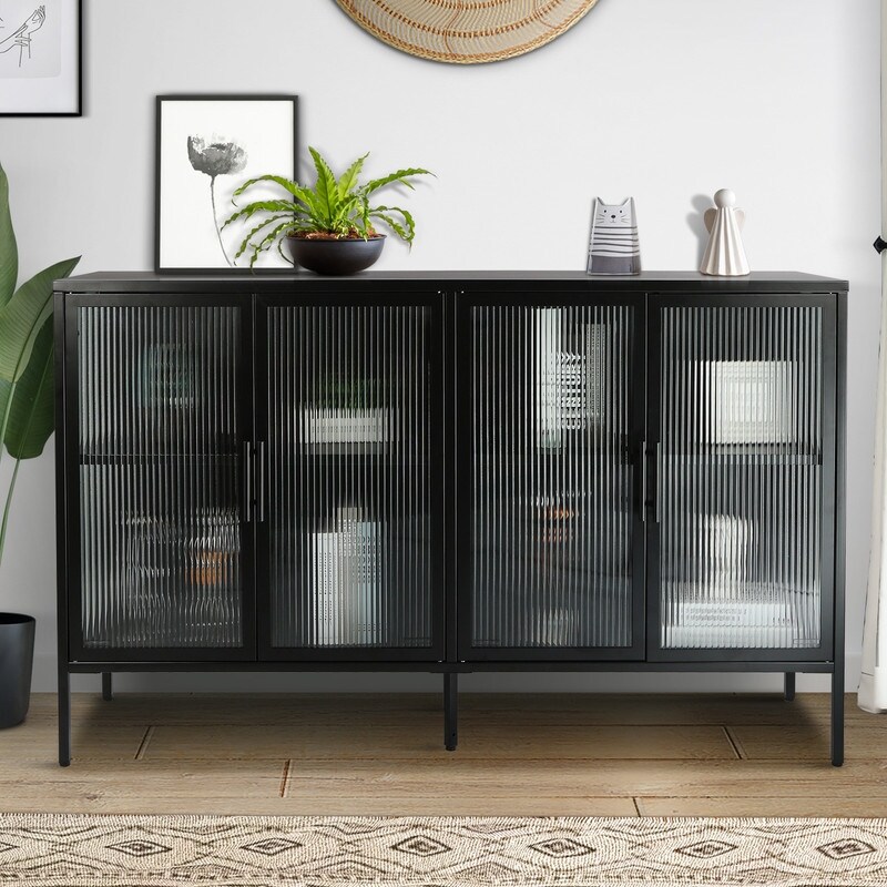 Elegant Storage Cabinet with Adjustable Shelves   Black