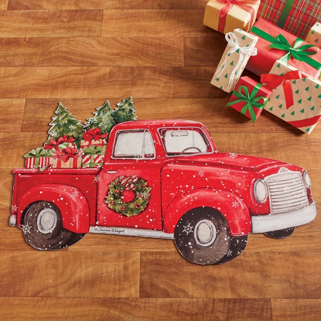 Collections Etc Red Truck By Susan Winget Shaped Christmas Accent Mat