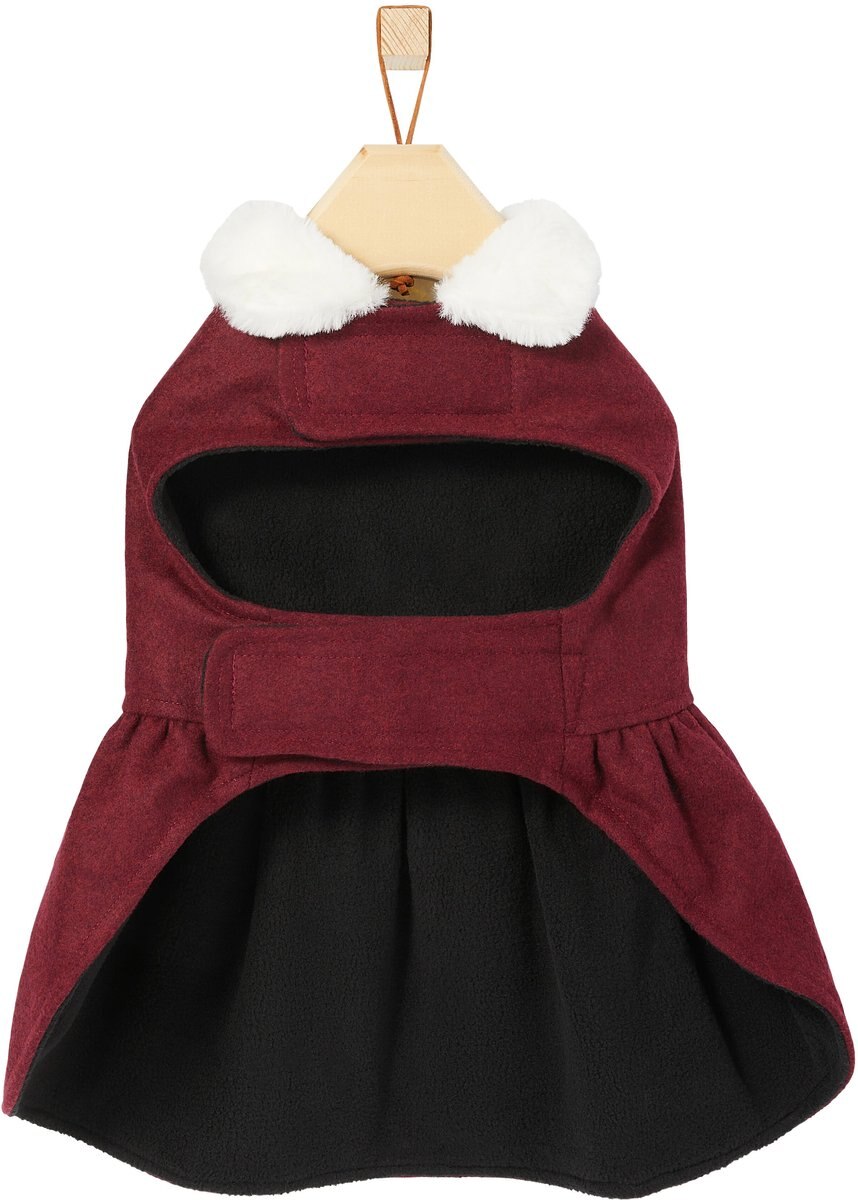 Frisco Mediumweight Pom Pom Bow Dog and Cat Peacoat Dress， Red