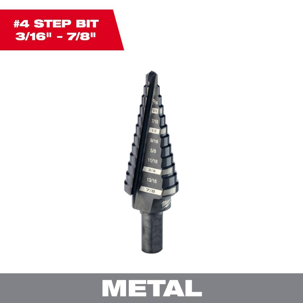 MW 316 in. - 78 in. #4 Black Oxide Step Drill Bit (12-Steps) 48-89-9204