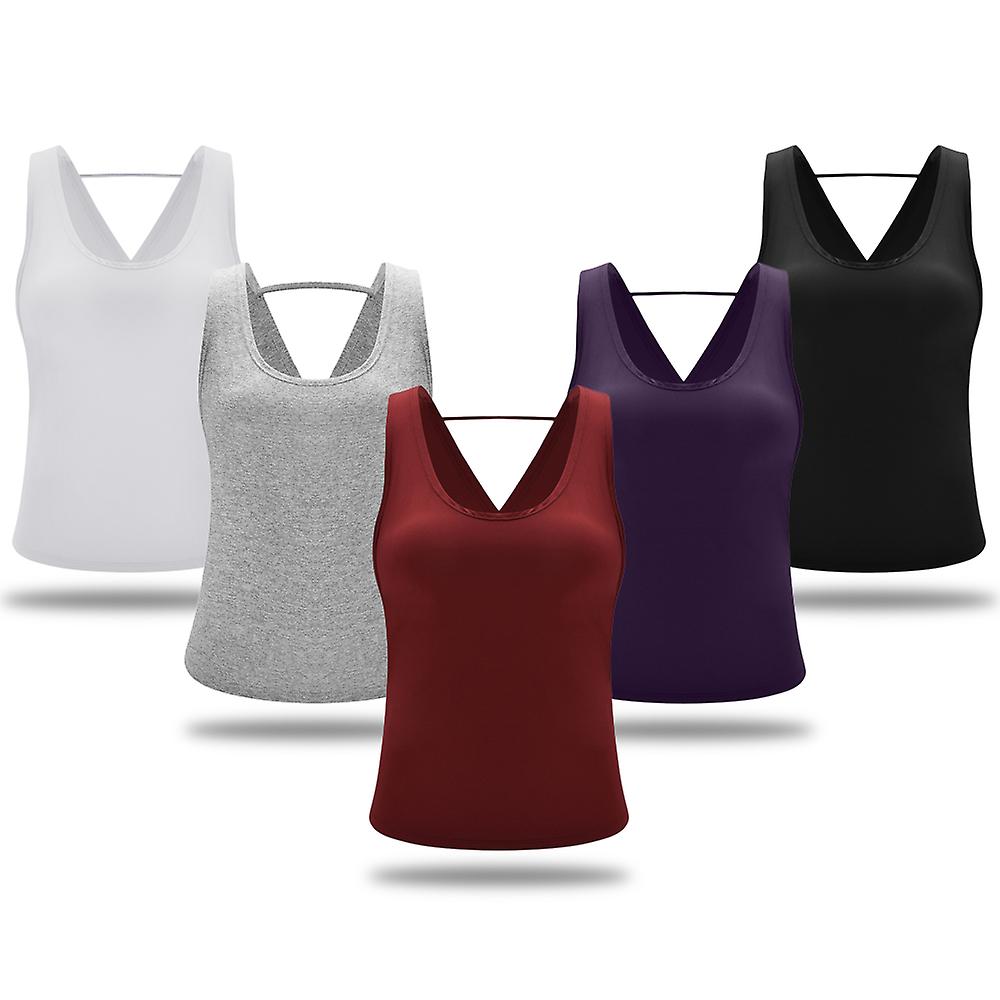 Women's Yoga Shirts Open Back Tops Sleeveless Workout Shirt Sports Sexy Open Back Tank Wine Red L