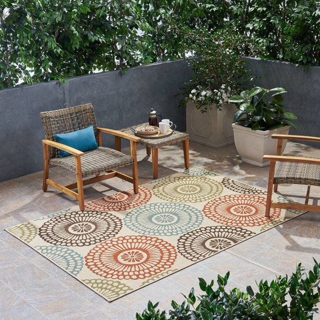 5 x27 X 8 x27 Seastar Medallion Outdoor Rug Beige blue Christopher Knight Home