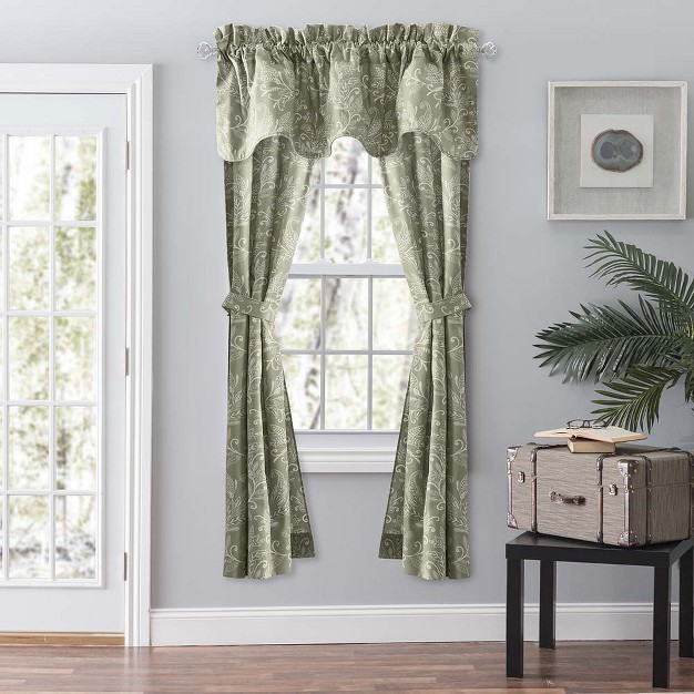 Ellis Curtain Lexington Leaf Pattern On Colored Ground Curtain Pair With Ties Sage